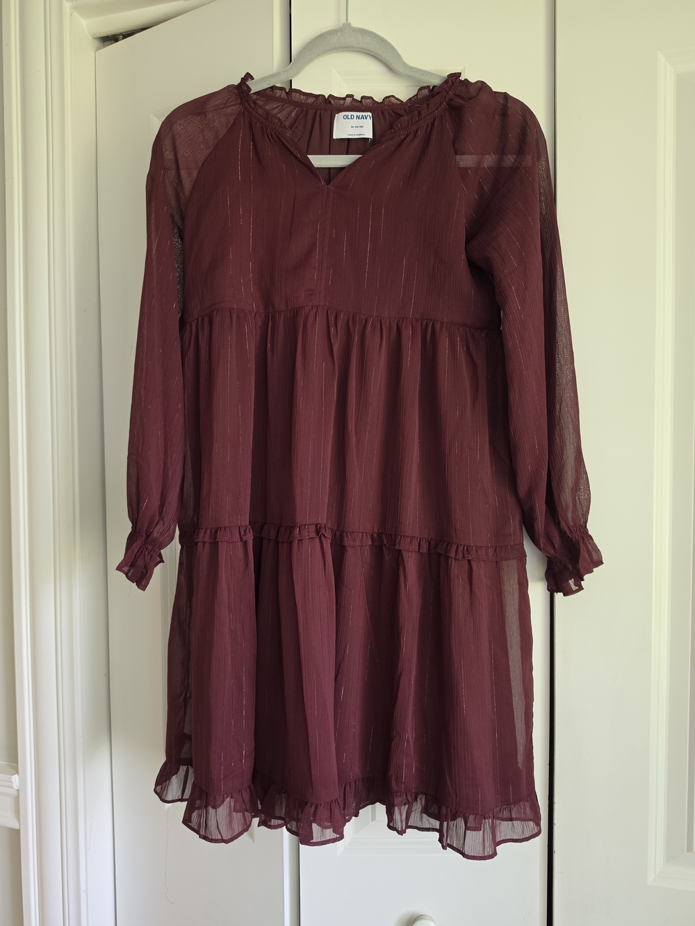 Old Navy Girls' Burgundy Long-Sleeve Tiered Dress